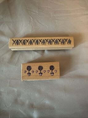 Wooden Floral Border and Topiary Stamp Set - Natural